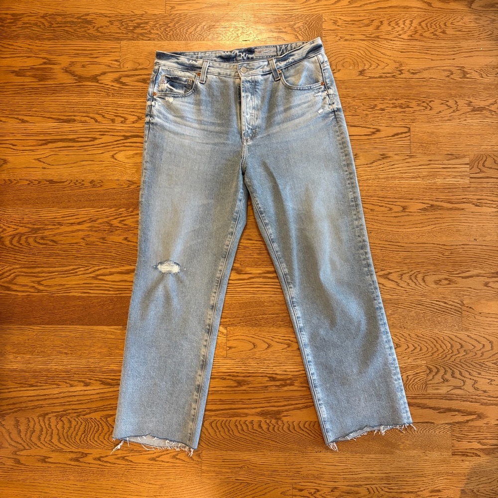 AG Adriano Goldschmied Light Blue Distressed Straight Leg Jeans